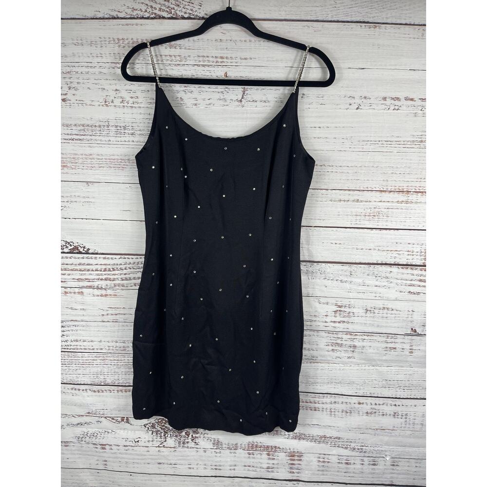 Geary Roark Kamisato Dress Women's 10 Black Rhinestone Mini Cocktail Chain Strap